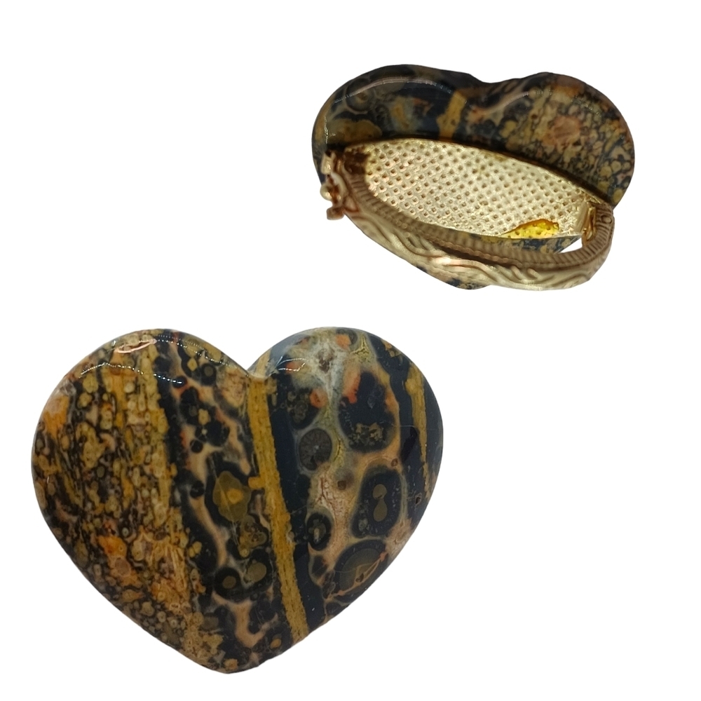 Vintage Womens Scarf Clip Oceans Jasper Brown Boho Safari Heart 3 cm Jewerly
